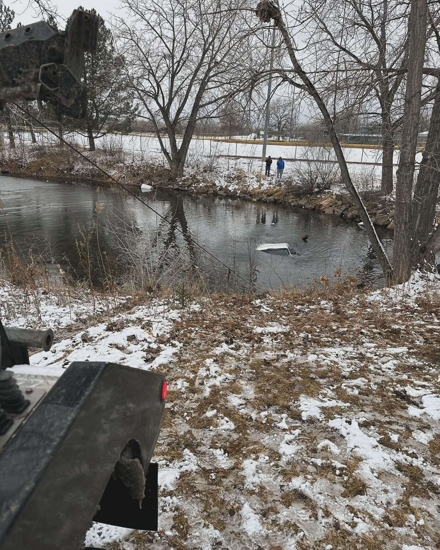 Winching a truck out of a river